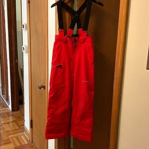 Spyder Vibrant Red Ski Pants with Black Suspenders - kids size 12